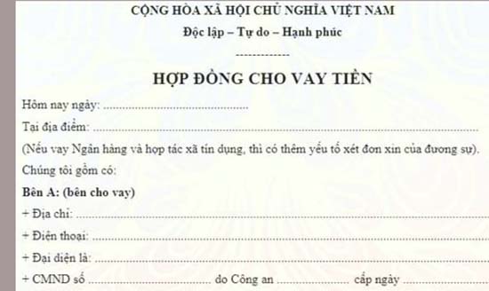 Mẫu hợp đồng cho vay tiền có giá trị pháp lý mới nhất 2018